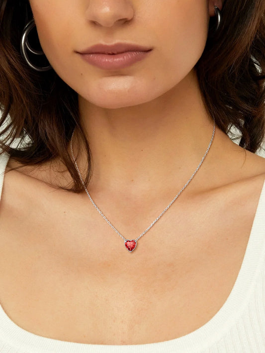 Silver Necklace for Women 925 Sterling Silver Birthstone Love Heart Necklace