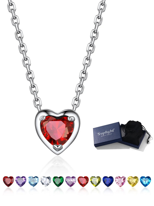 Silver Necklace for Women 925 Sterling Silver Birthstone Love Heart Necklace