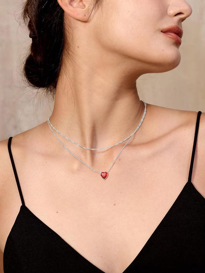 Silver Necklace for Women 925 Sterling Silver Birthstone Love Heart Necklace
