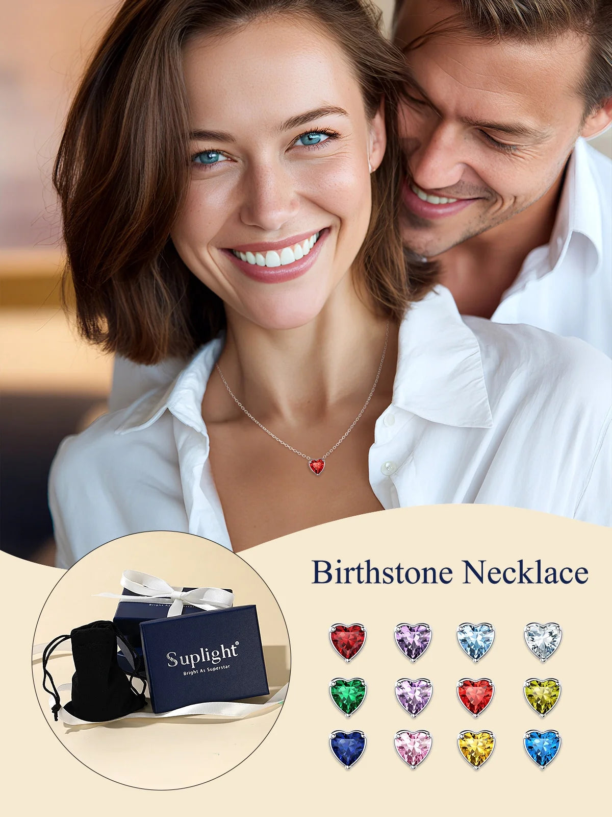 Silver Necklace for Women 925 Sterling Silver Birthstone Love Heart Necklace