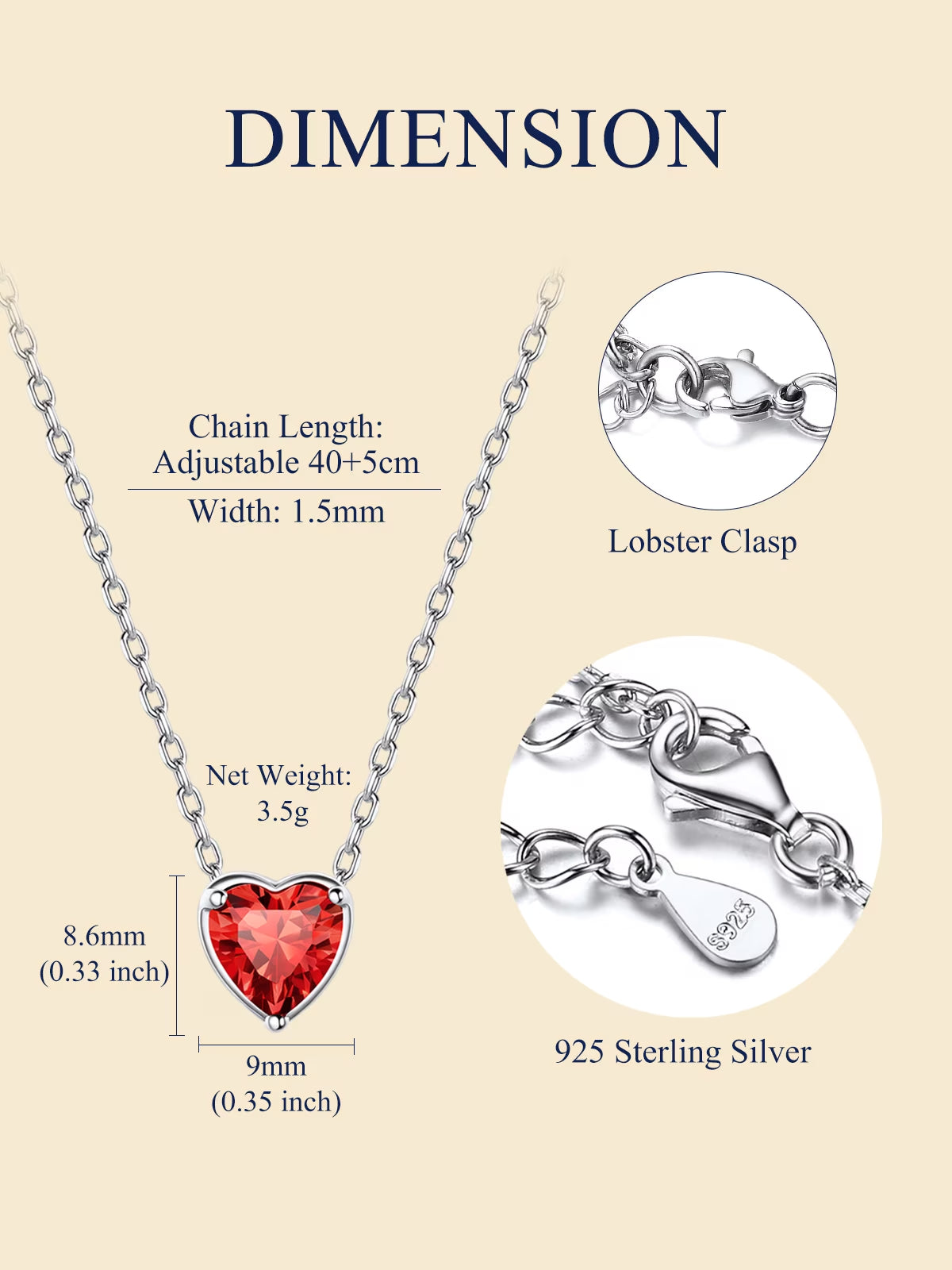 Silver Necklace for Women 925 Sterling Silver Birthstone Love Heart Necklace