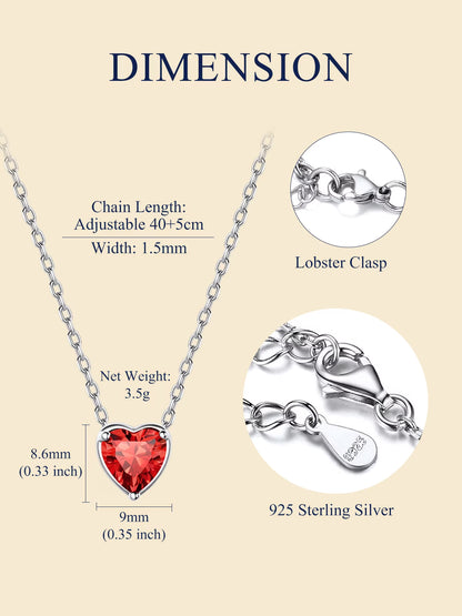 Silver Necklace for Women 925 Sterling Silver Birthstone Love Heart Necklace